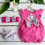 Pagliaccetto dipinto a mano con fiocco - fucsia