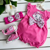 Pagliaccetto dipinto a mano con fiocco - fucsia